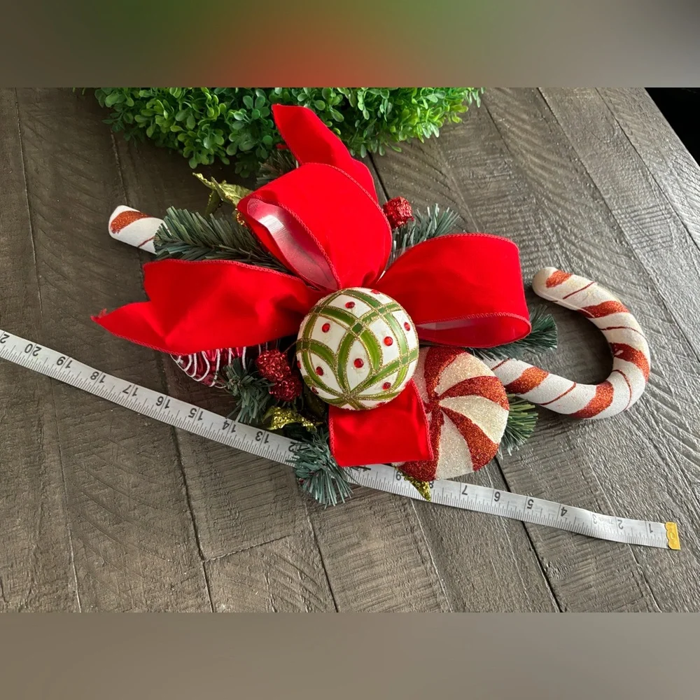 Holiday Wreath Bundle Classic Green Wreath + Candy Cane Accent Christmas Décor